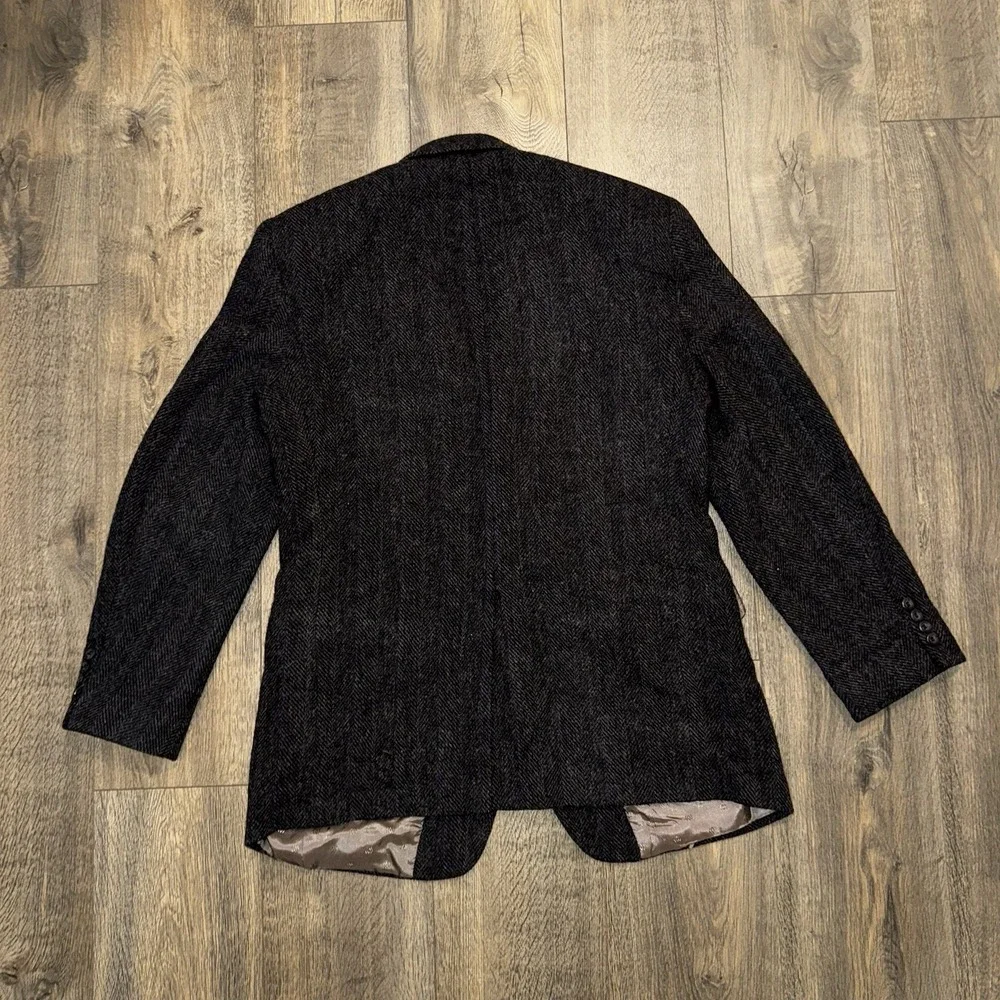 Vtg‎ Hunting Horn Wool Sport Coat Mens 44L Herringbone Tweed Blazer Suit Jacket